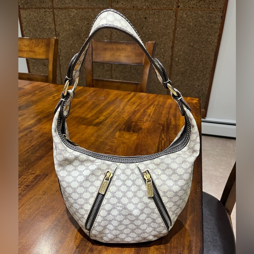 CELINE half moon bag in Ivory macadam